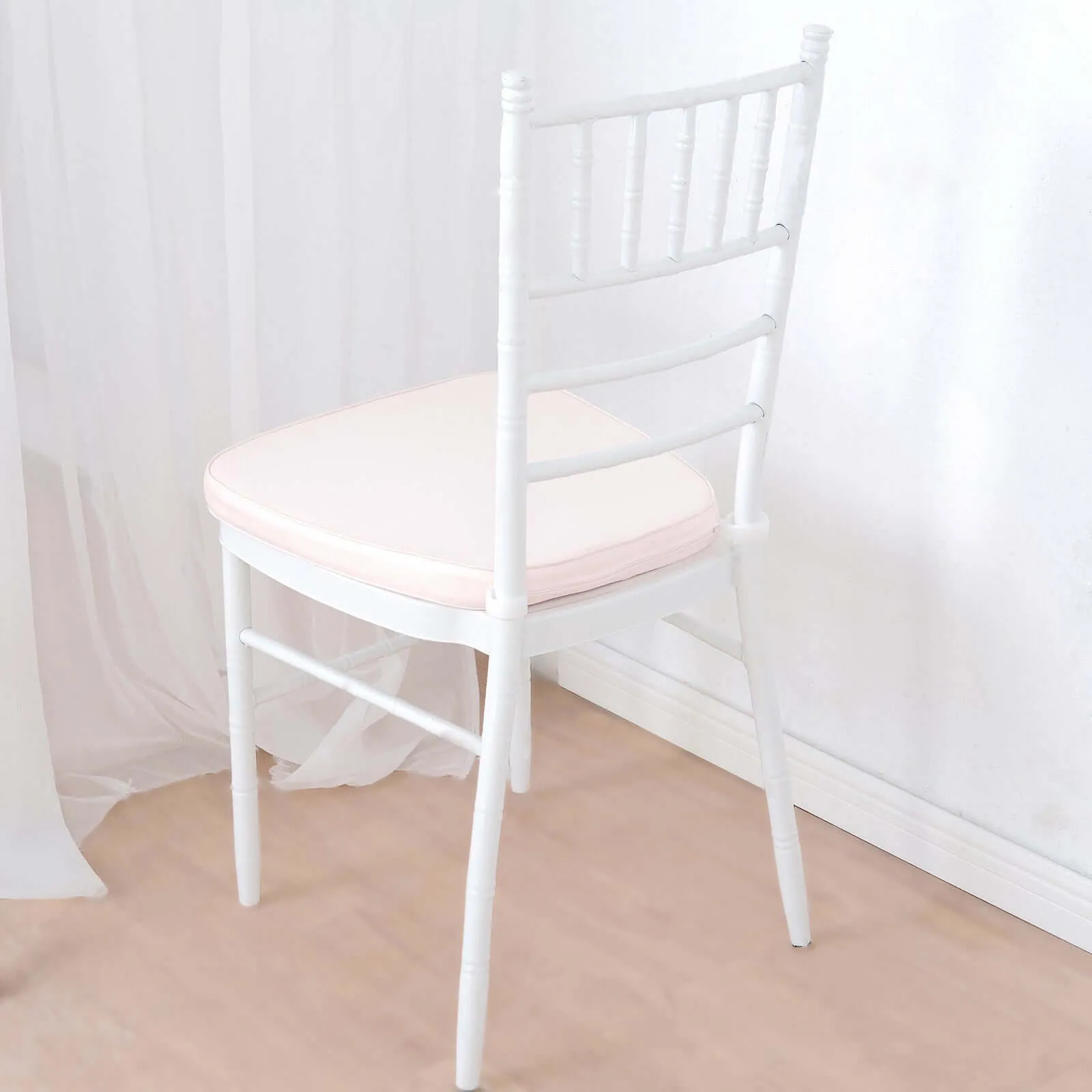 1.5" Thick Blush Chiavari Chair Pad, Memory Foam Seat Cushion With Ties and Removable Cover