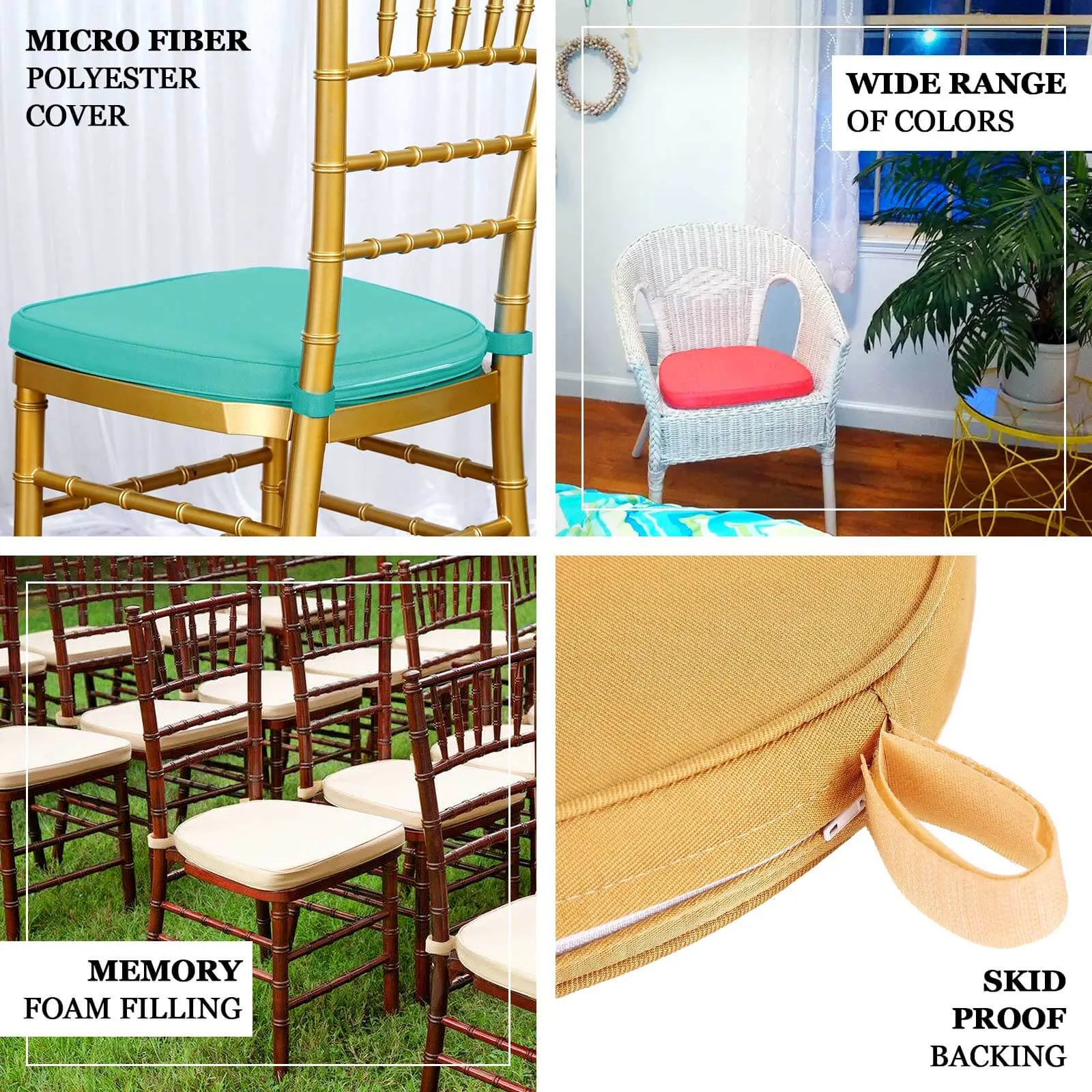 1.5" Thick Blush Chiavari Chair Pad, Memory Foam Seat Cushion With Ties and Removable Cover