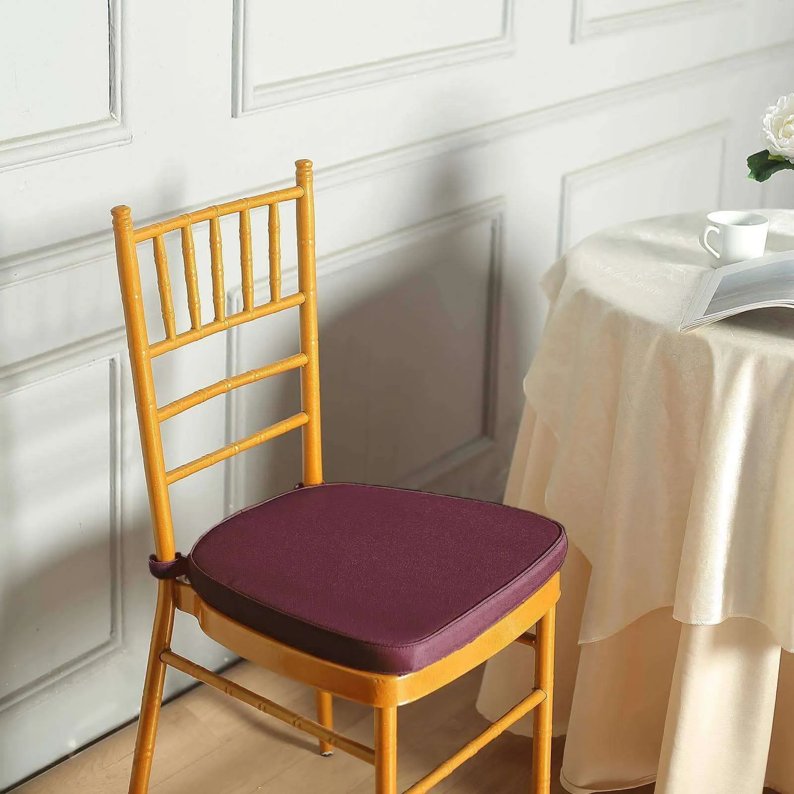 1.5" Thick Burgundy Chiavari Chair Pad, Memory Foam Seat Cushion With Ties and Removable Cover