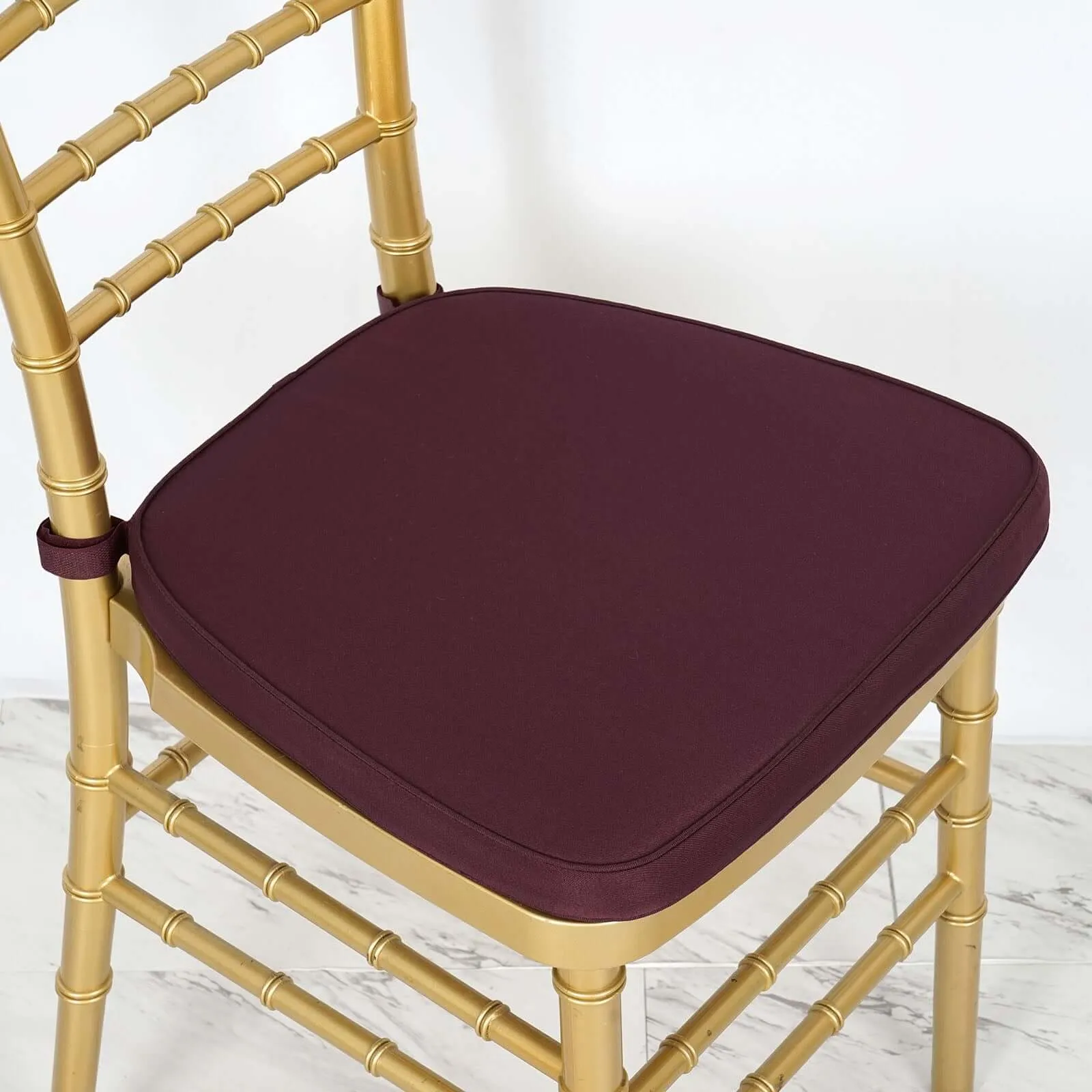 1.5" Thick Burgundy Chiavari Chair Pad, Memory Foam Seat Cushion With Ties and Removable Cover