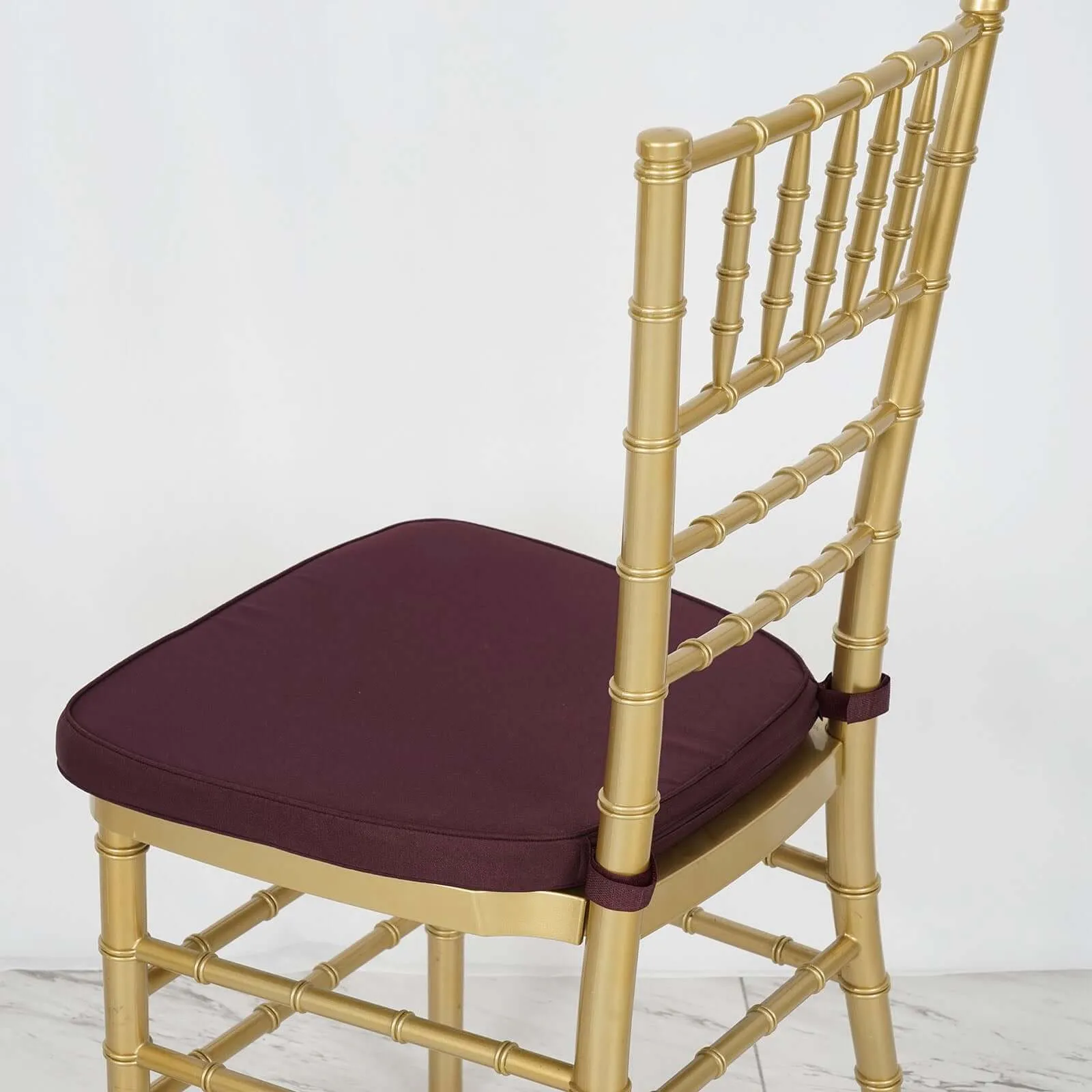 1.5" Thick Burgundy Chiavari Chair Pad, Memory Foam Seat Cushion With Ties and Removable Cover