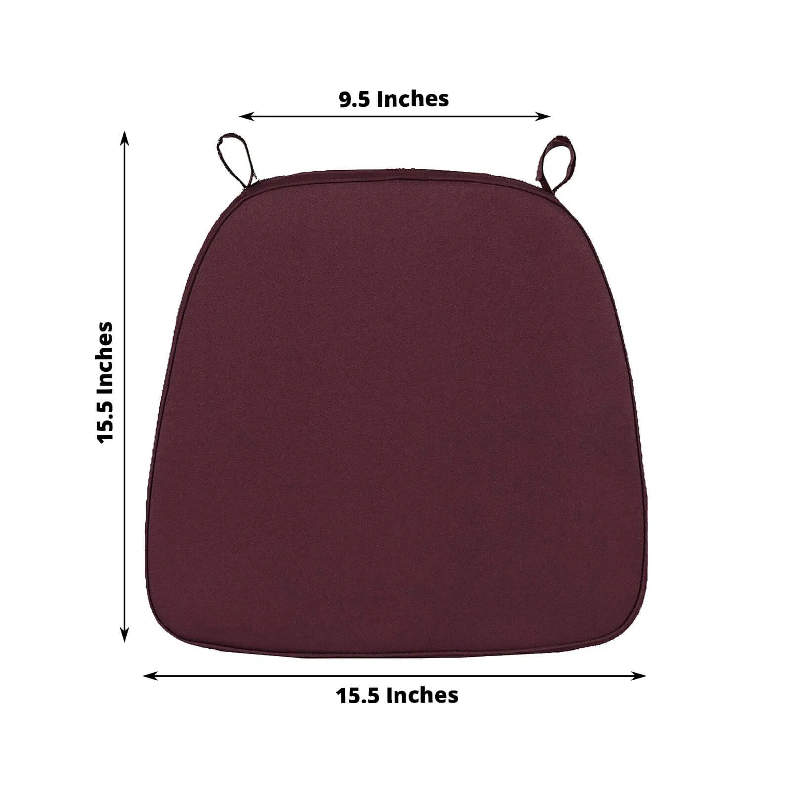 1.5" Thick Burgundy Chiavari Chair Pad, Memory Foam Seat Cushion With Ties and Removable Cover