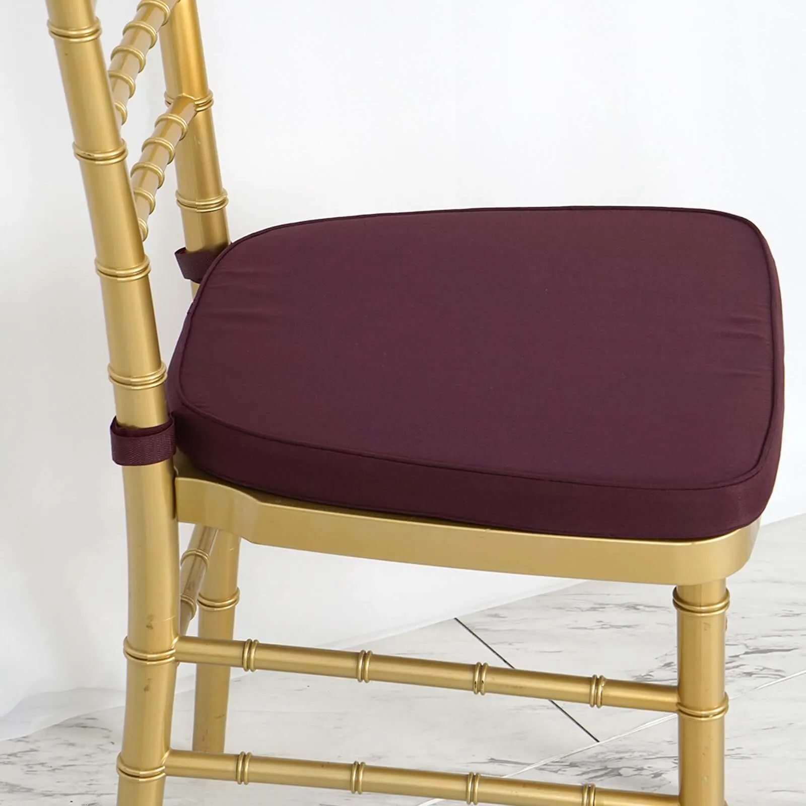 1.5" Thick Burgundy Chiavari Chair Pad, Memory Foam Seat Cushion With Ties and Removable Cover