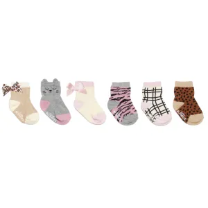 6pk Baby Girl Crew Socks - Purr-fect Kitty