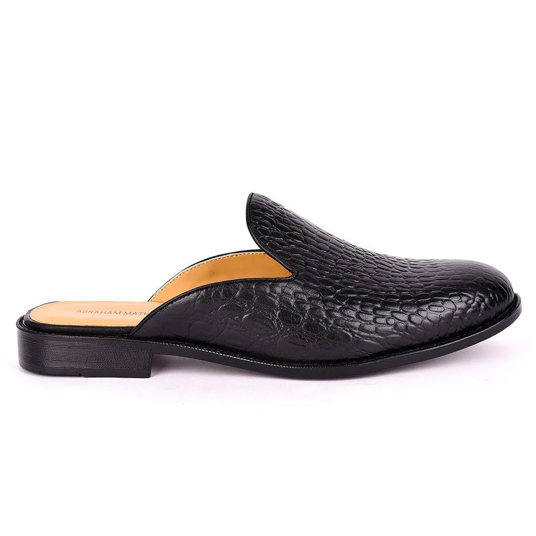 Abraham Mathias Mini Block designed Croc Skin Leather Half Shoe- Black