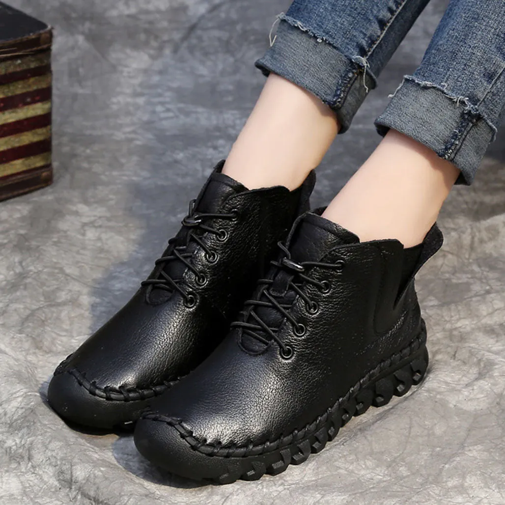 Autumn Winter Velvet Handmade Soft Leather Casual Shoes