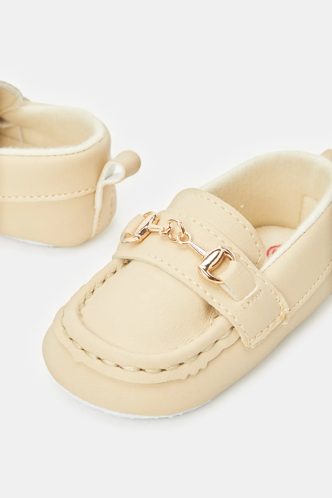 Baby Tan Embellished  Pram Shoe