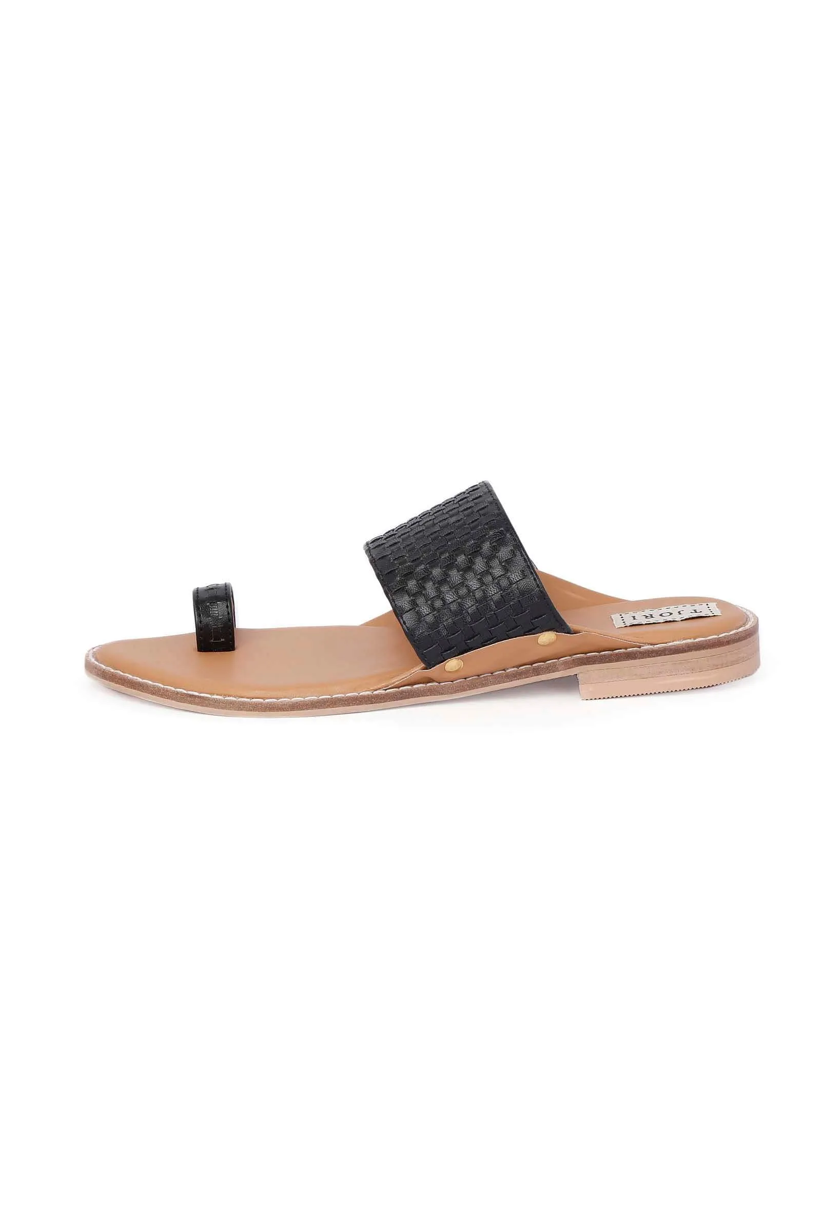 Black Handwoven Cruelty-Freeleather Kolhapuri Chappal