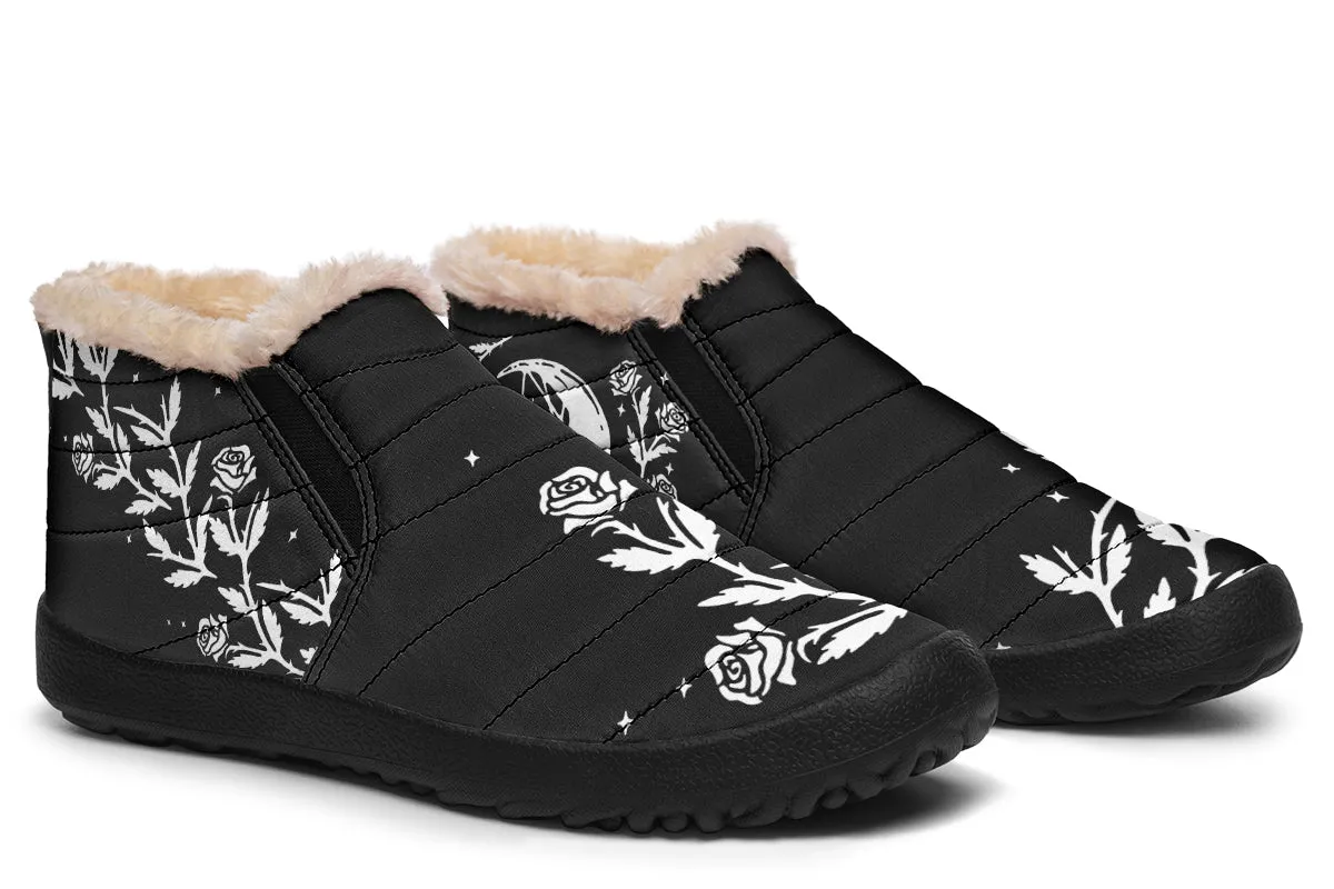 Black Widow Winter Sneakers - Warm & Easy Slip-On Shoes Lined with Vegan Wool with Anti-Slip Soles