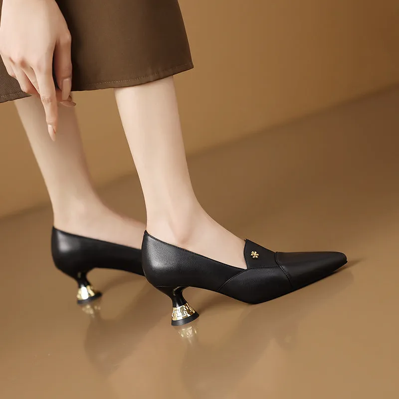 Chic Leather Pointed Toe Slip-on Pumps