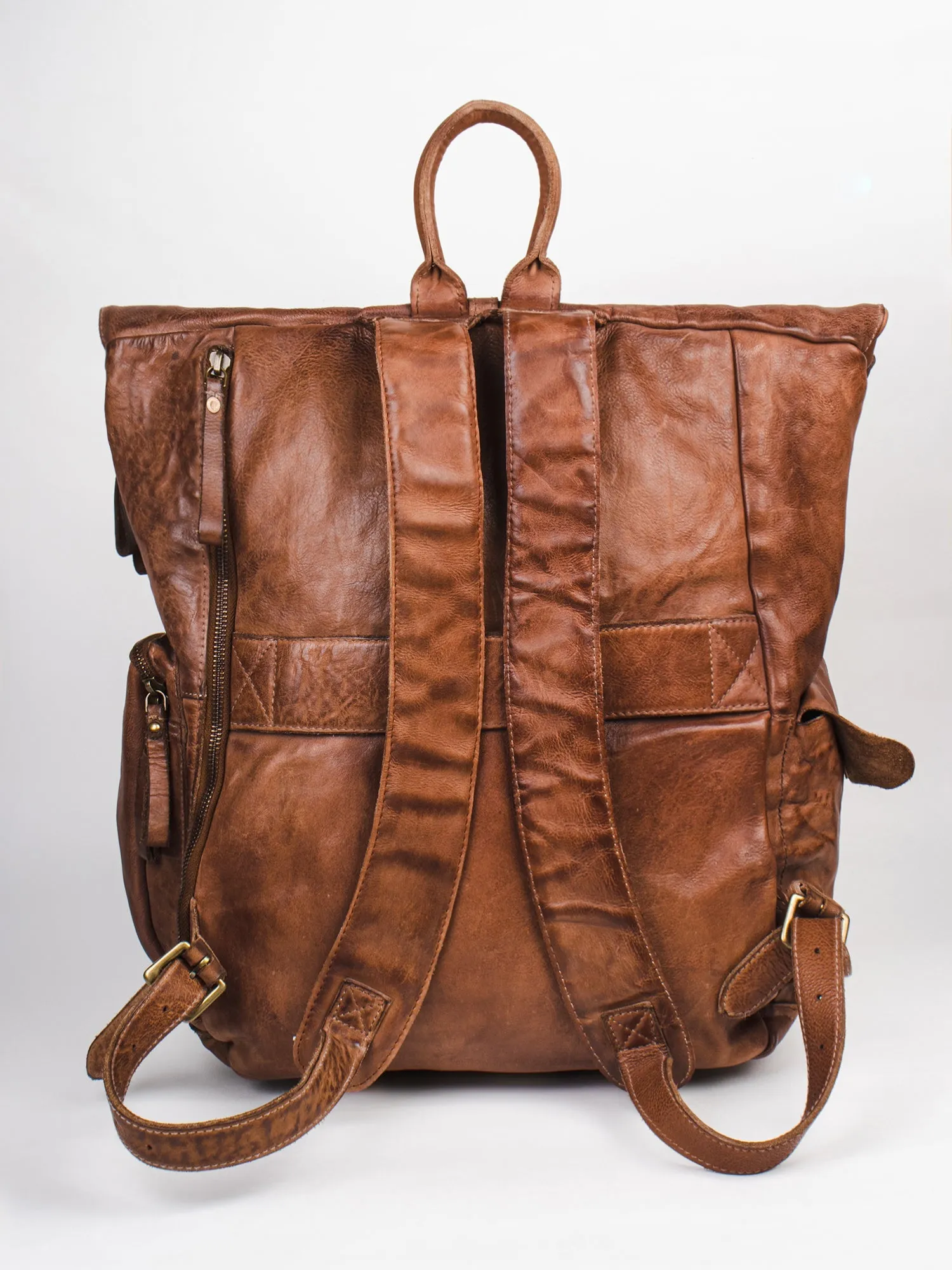 Cognac Leather Backpack By Art N Vintage