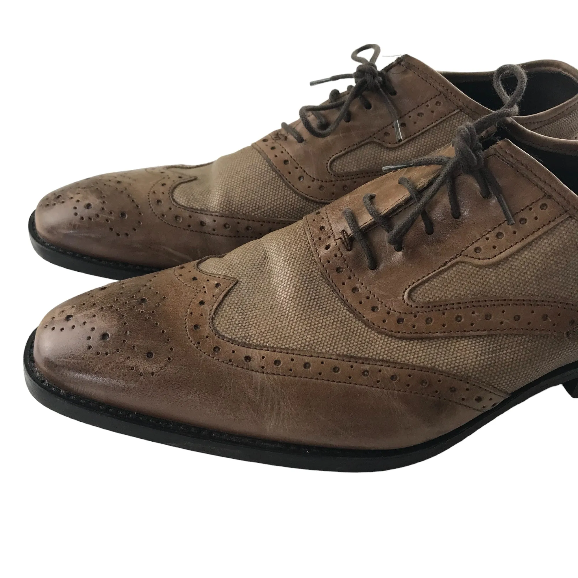 Collezione brogue shoes shoe size 9.5 light brown leather and fabric formal