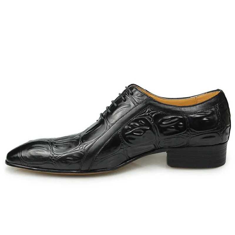 CrocoChic Genuine Leather Pointed Toe Oxford Dress Shoes