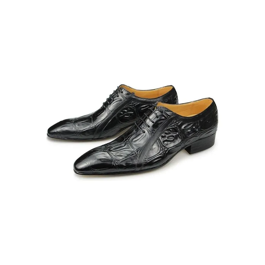 CrocoChic Genuine Leather Pointed Toe Oxford Dress Shoes