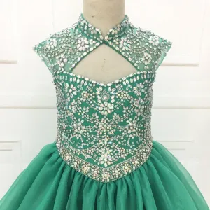 Custom Cap Sleeve AB Beaded Bodice Child Long Pageant Gown