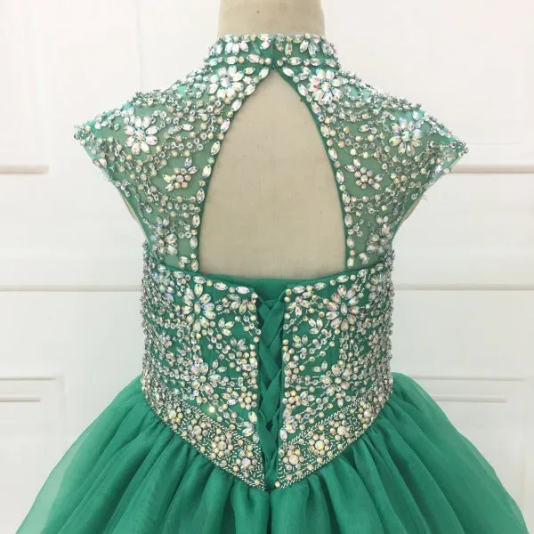 Custom Cap Sleeve AB Beaded Bodice Child Long Pageant Gown