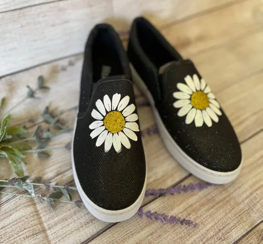 Daisy Flower glitter shoes | Daisy Flower shoes/Daisy sneakers