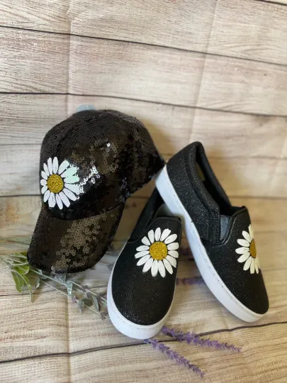 Daisy Flower glitter shoes | Daisy Flower shoes/Daisy sneakers