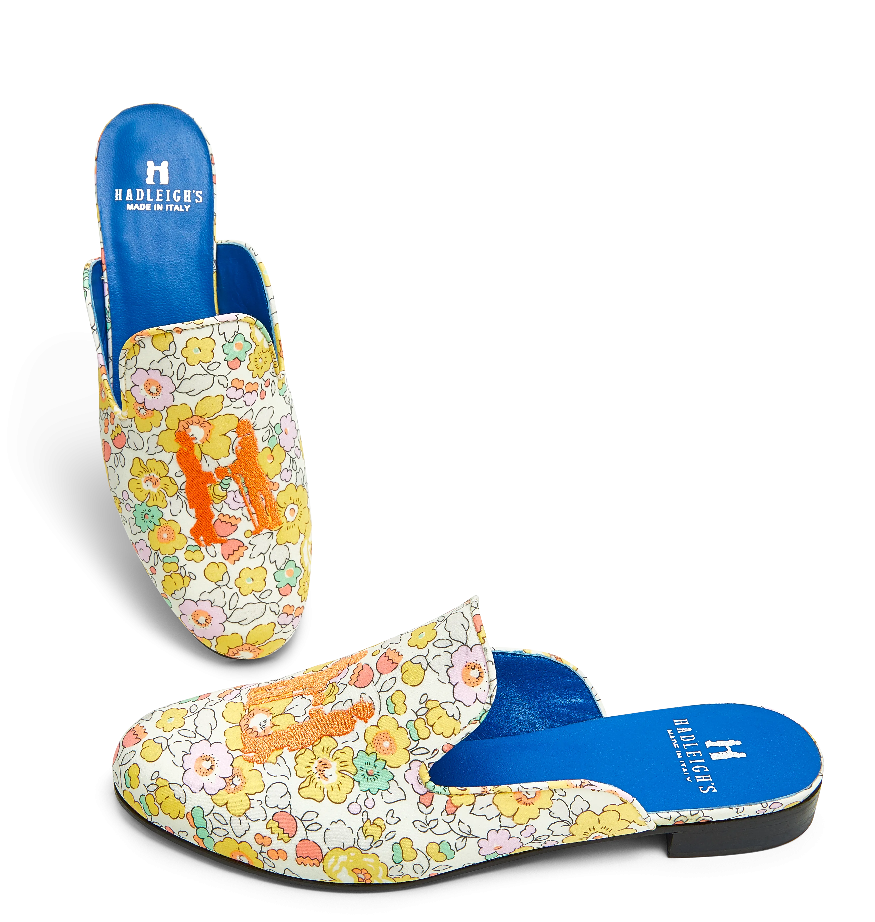 Donna Mule in Yellow Floral with Orange Logo