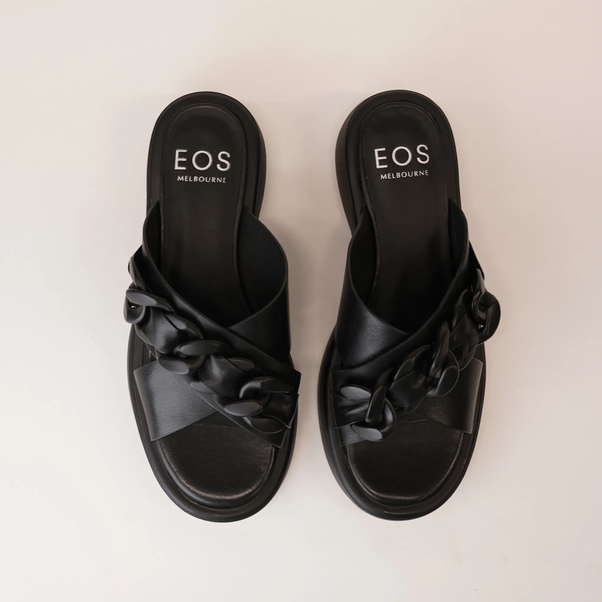 Elease Black Leather Slides