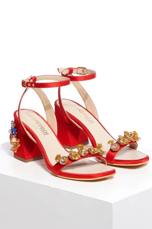 Flaming Katy - Red Embroidered Block Heels