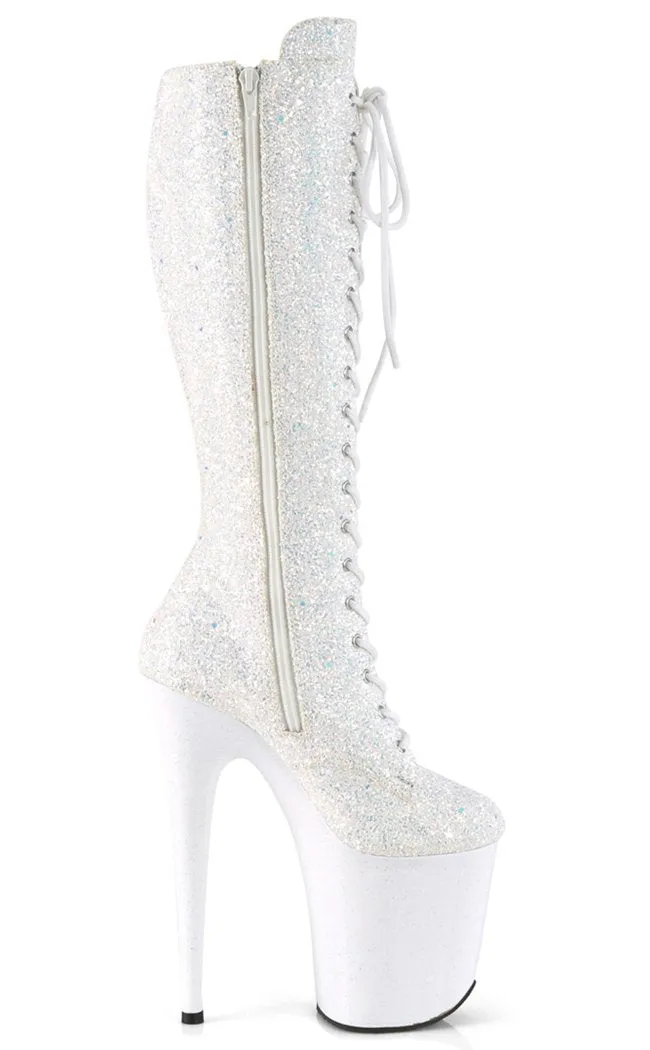 FLAMINGO-2020MG White Glitter Knee High Boots