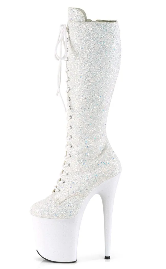 FLAMINGO-2020MG White Glitter Knee High Boots