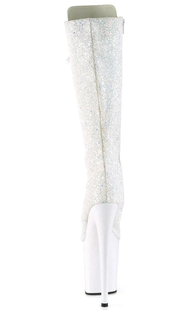 FLAMINGO-2020MG White Glitter Knee High Boots