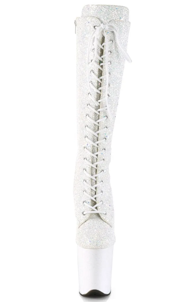 FLAMINGO-2020MG White Glitter Knee High Boots