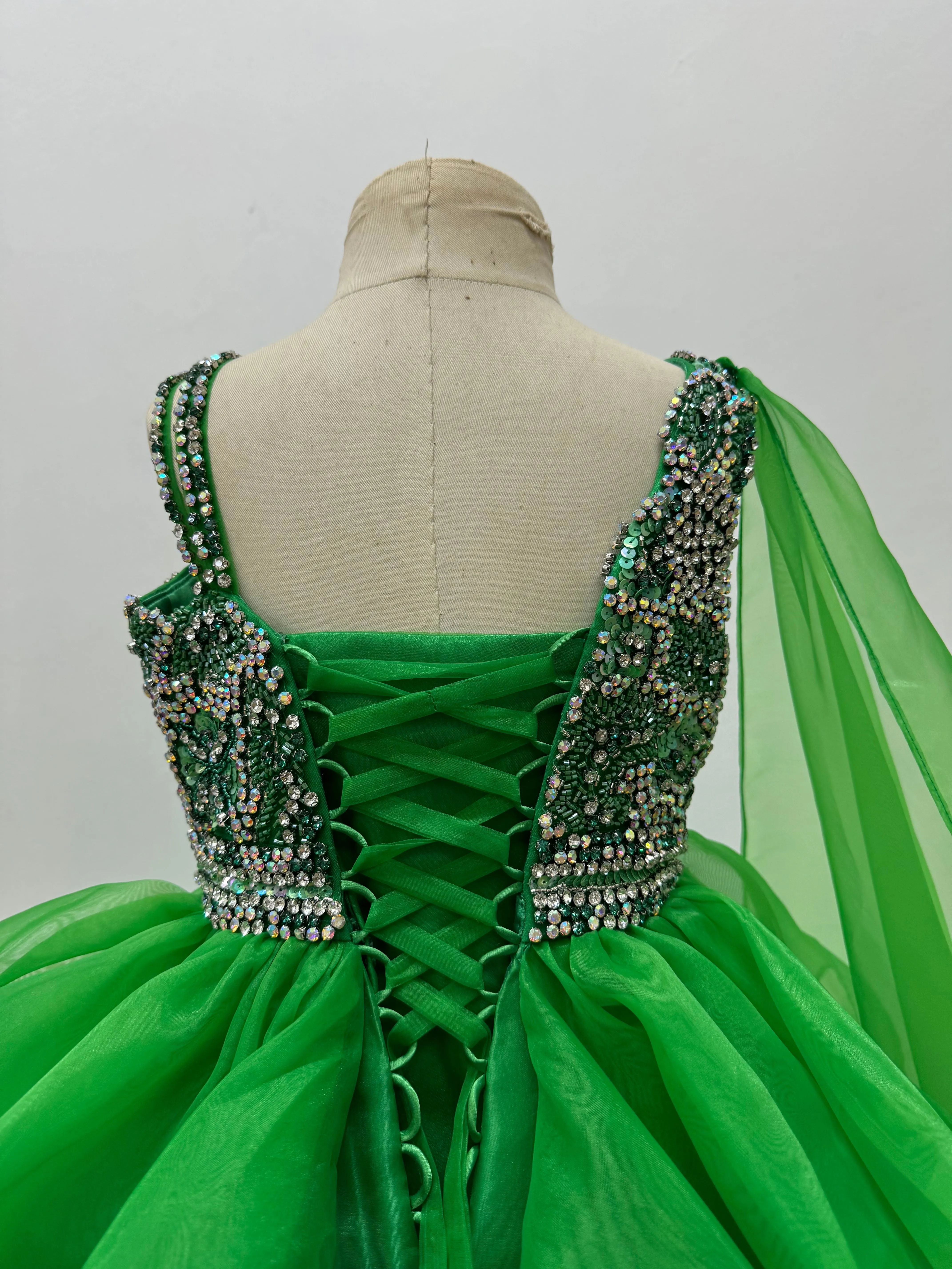 Girls Beauty Green Sparkly Unique Pageant Dress