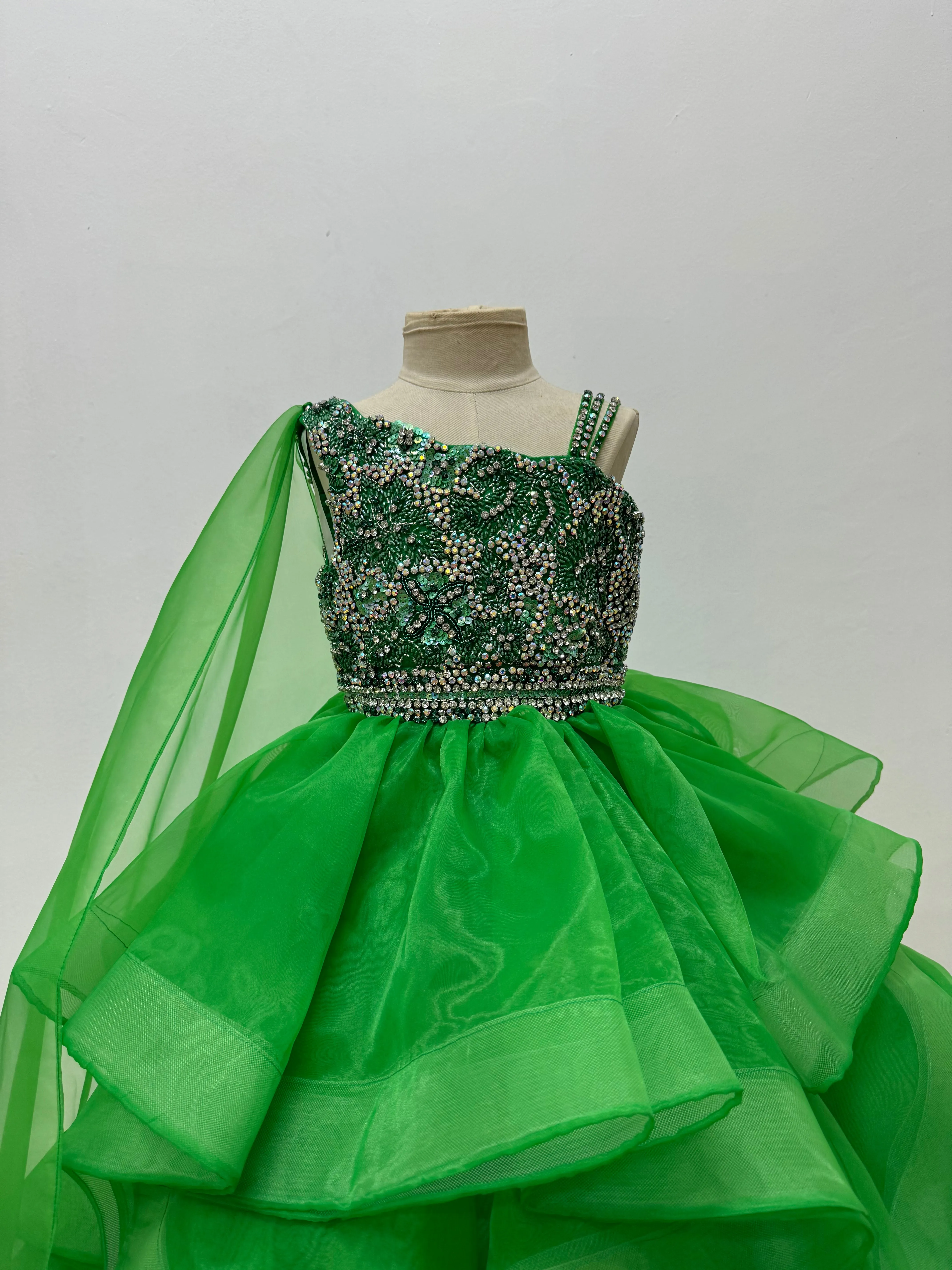 Girls Beauty Green Sparkly Unique Pageant Dress