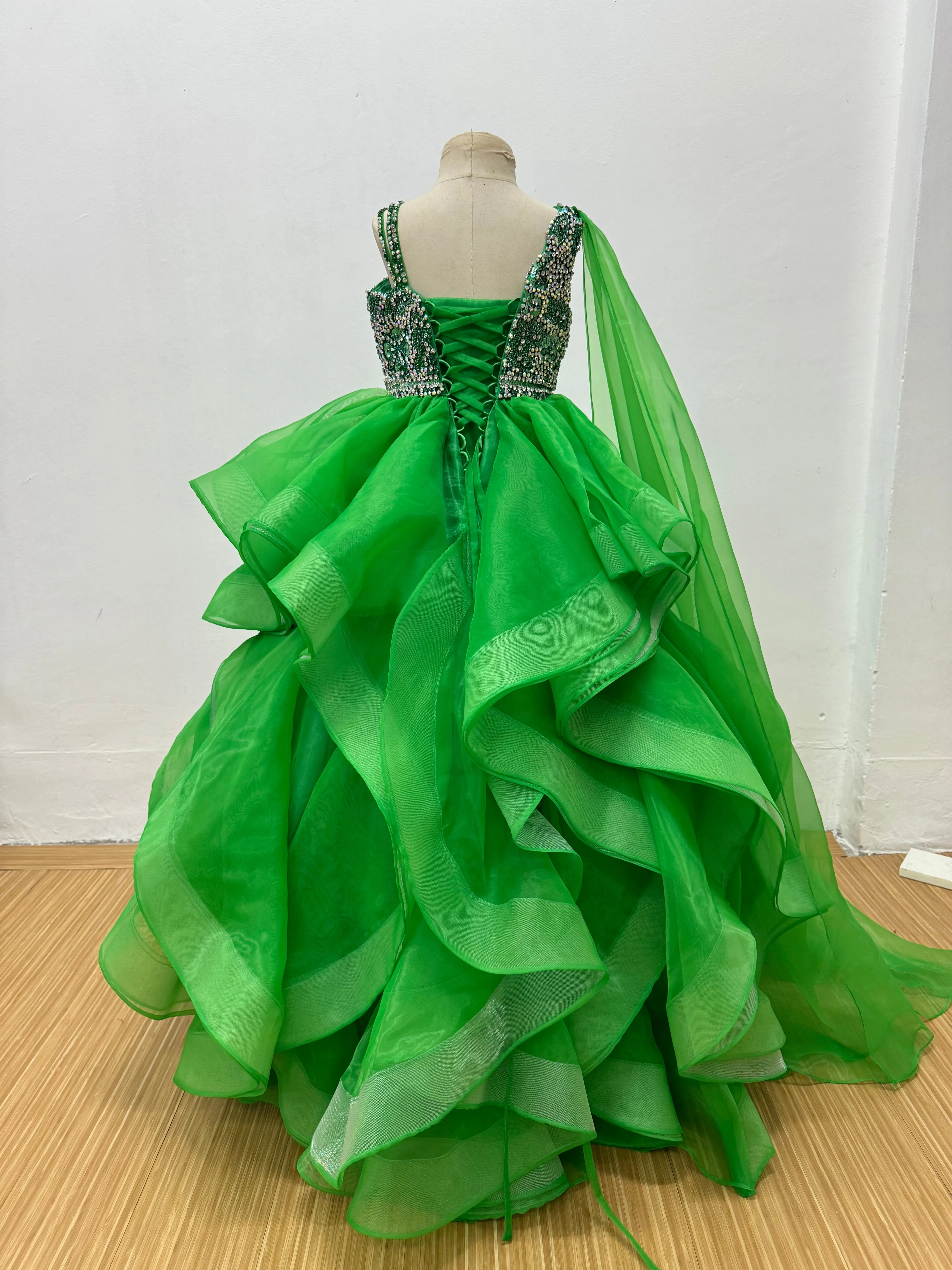 Girls Beauty Green Sparkly Unique Pageant Dress