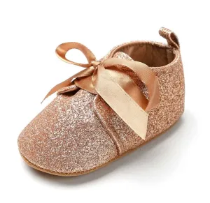 Glitterati- Rose Gold Glitter Baby Shoes - First Walker Vegan Leaher with Velcro Straps