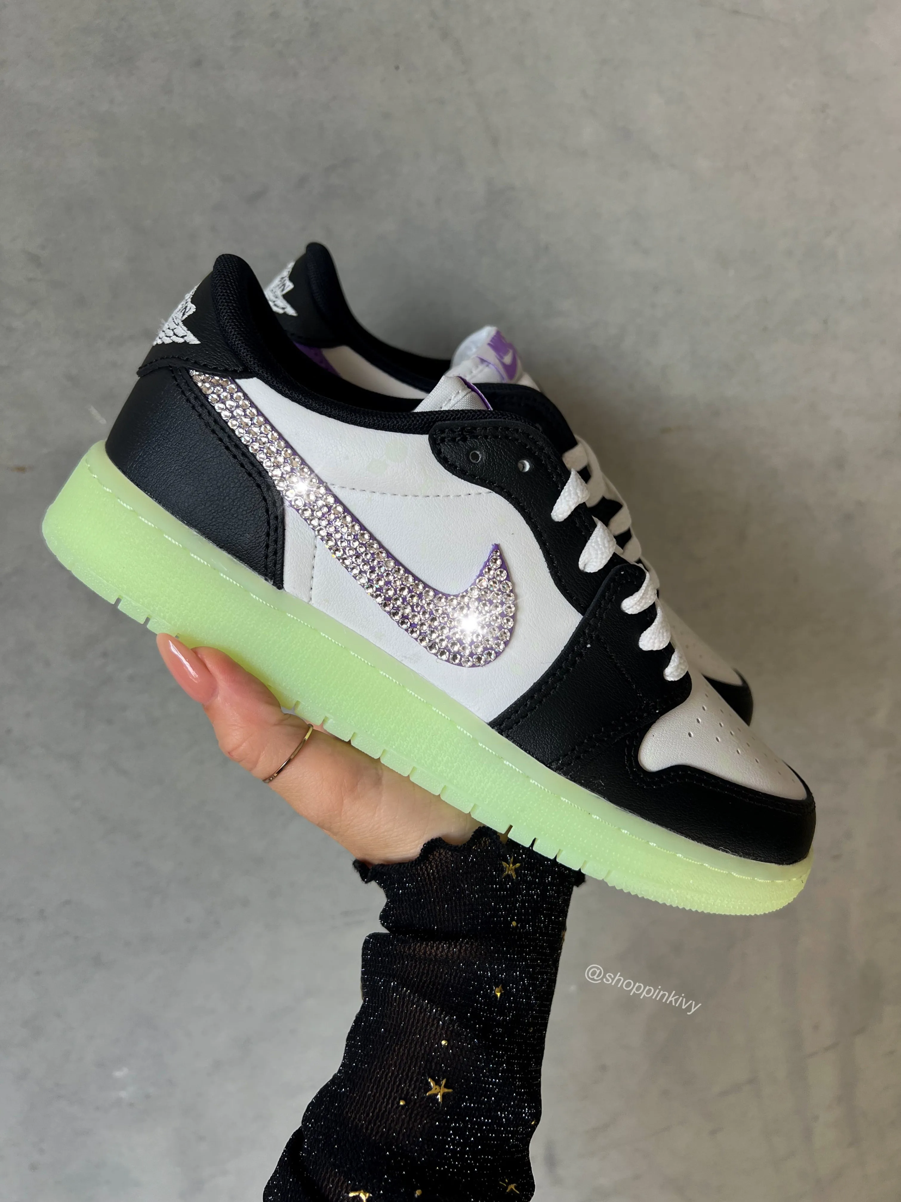 Glow in the Dark Baby Toddler Pre-School Swarovski Jordan 1 Low