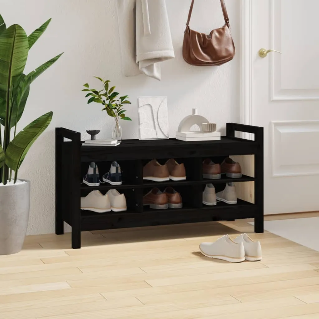 Hall Bench Black 110x40x60 cm Solid Wood Pine