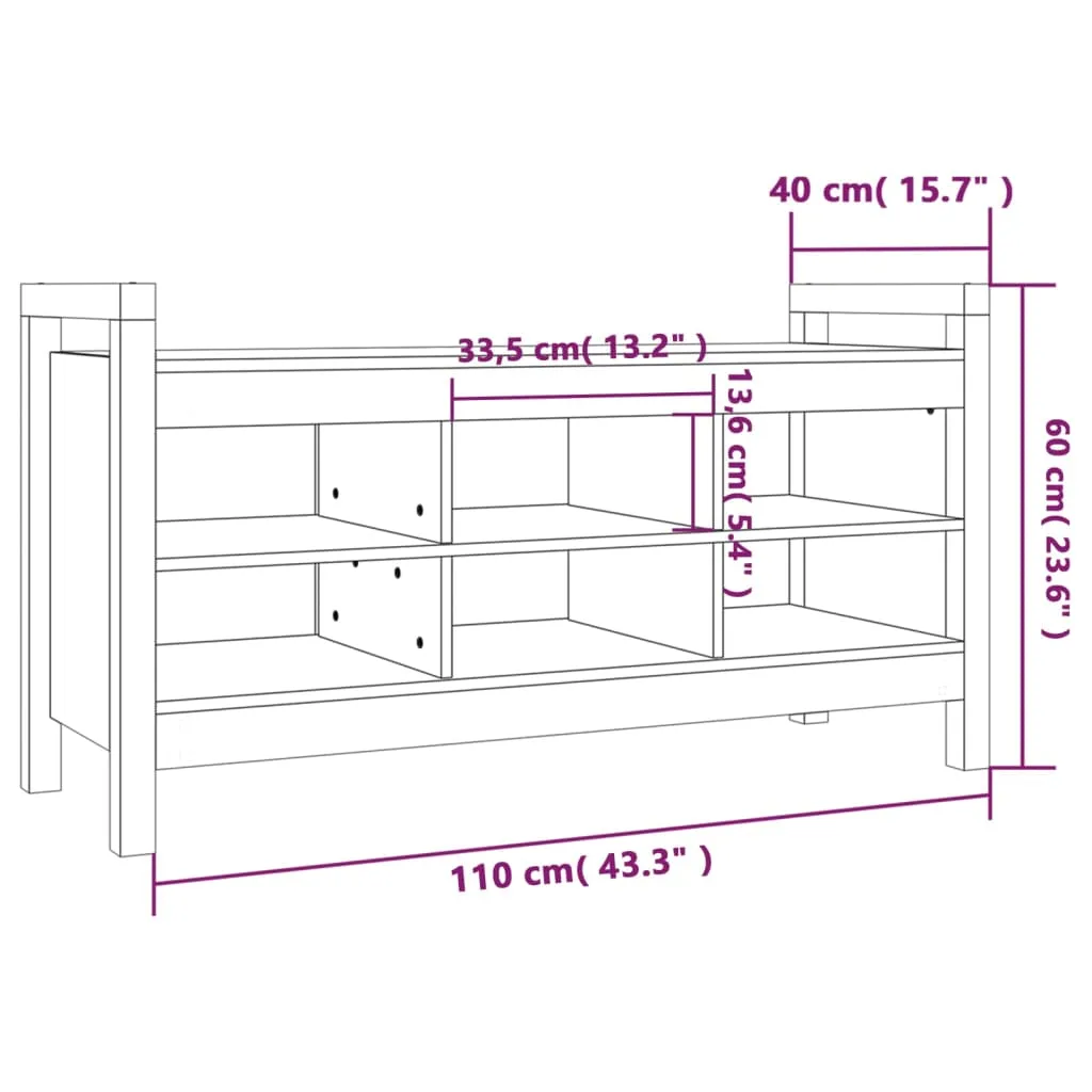 Hall Bench Black 110x40x60 cm Solid Wood Pine