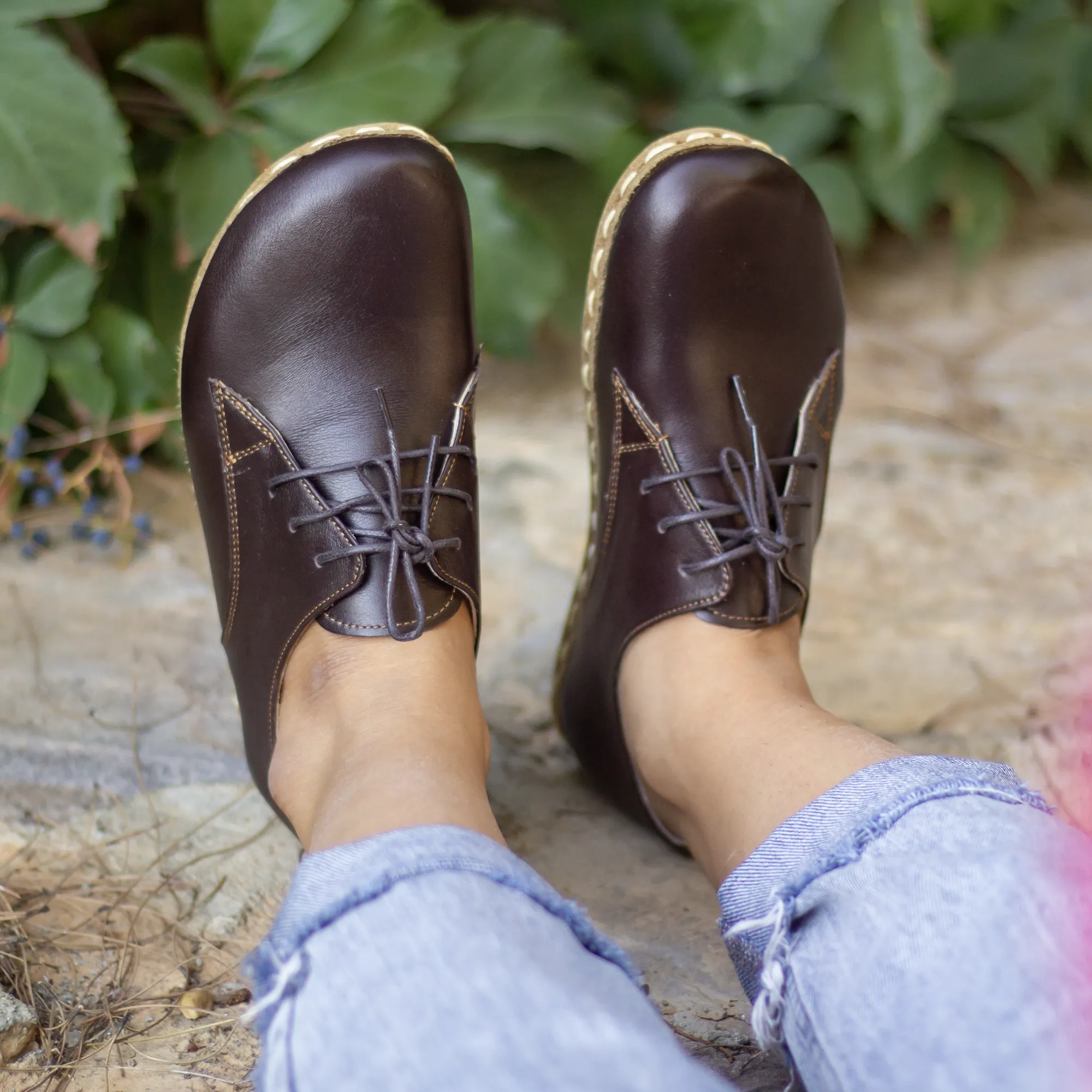 Handmade Barefoot Leather Shoes Bitter Brown for Women