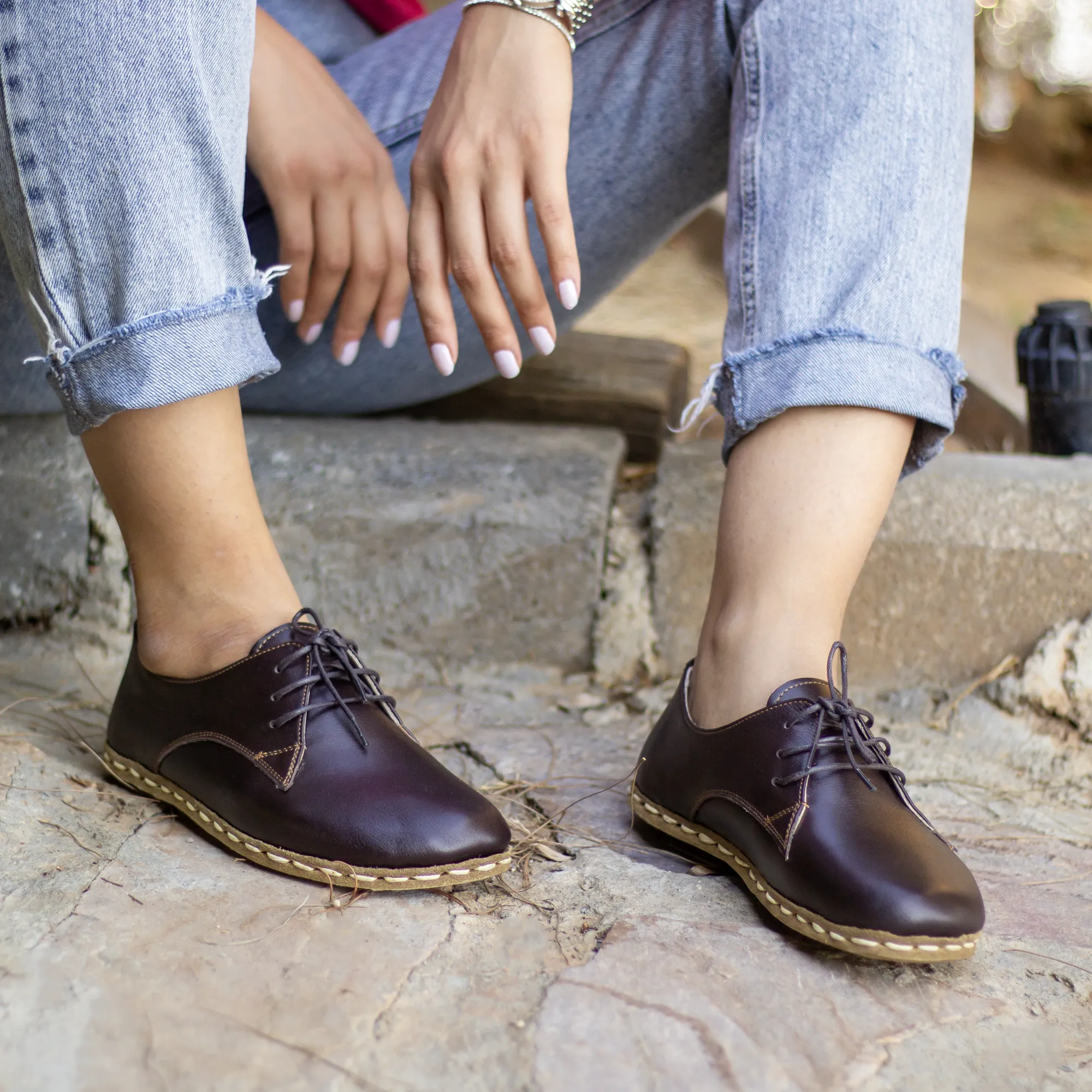 Handmade Barefoot Leather Shoes Bitter Brown for Women