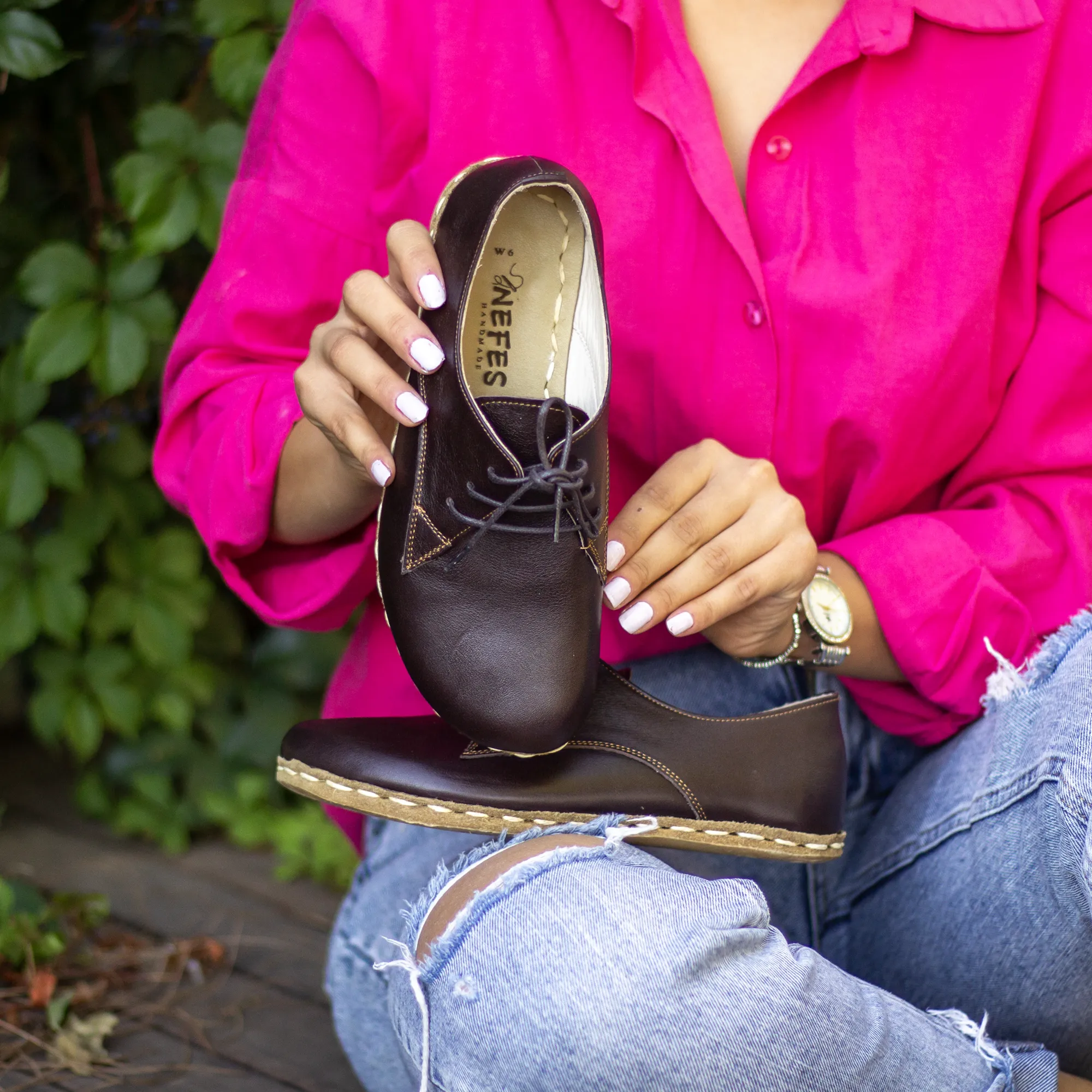 Handmade Barefoot Leather Shoes Bitter Brown for Women