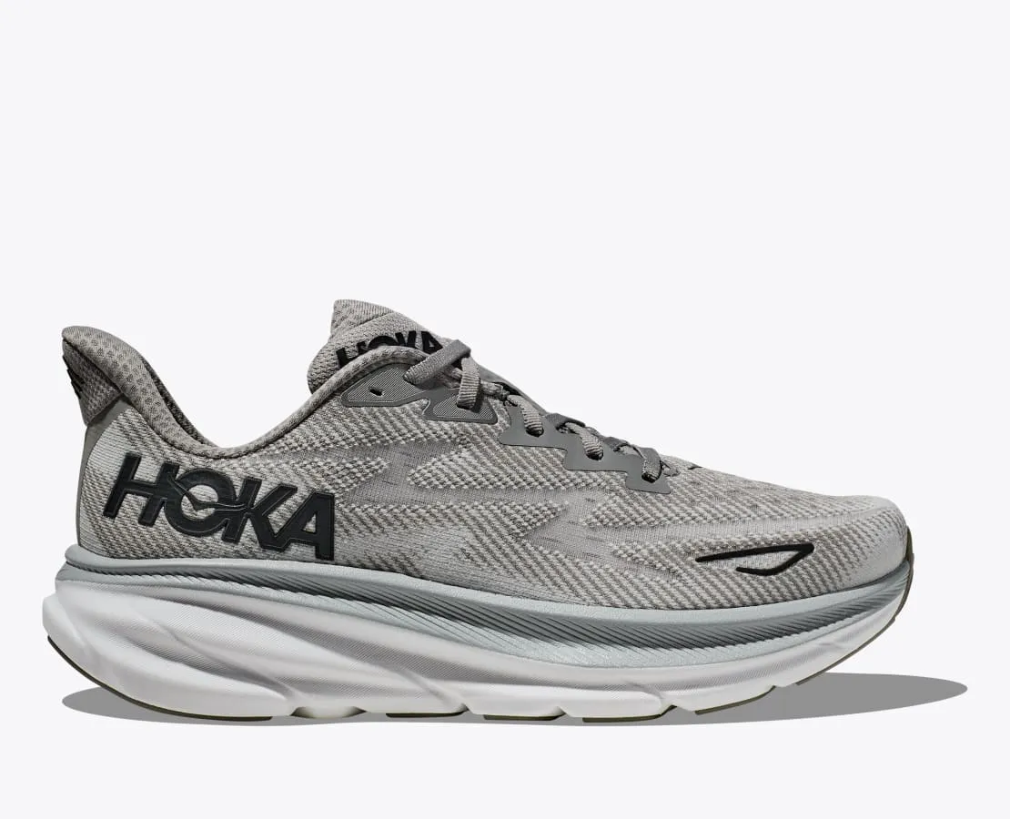 Hoka Men's Clifton 9 Max Running Shoe in Milk/Barley, Bellwether Blue, Black & Grey Available in Wide Widths