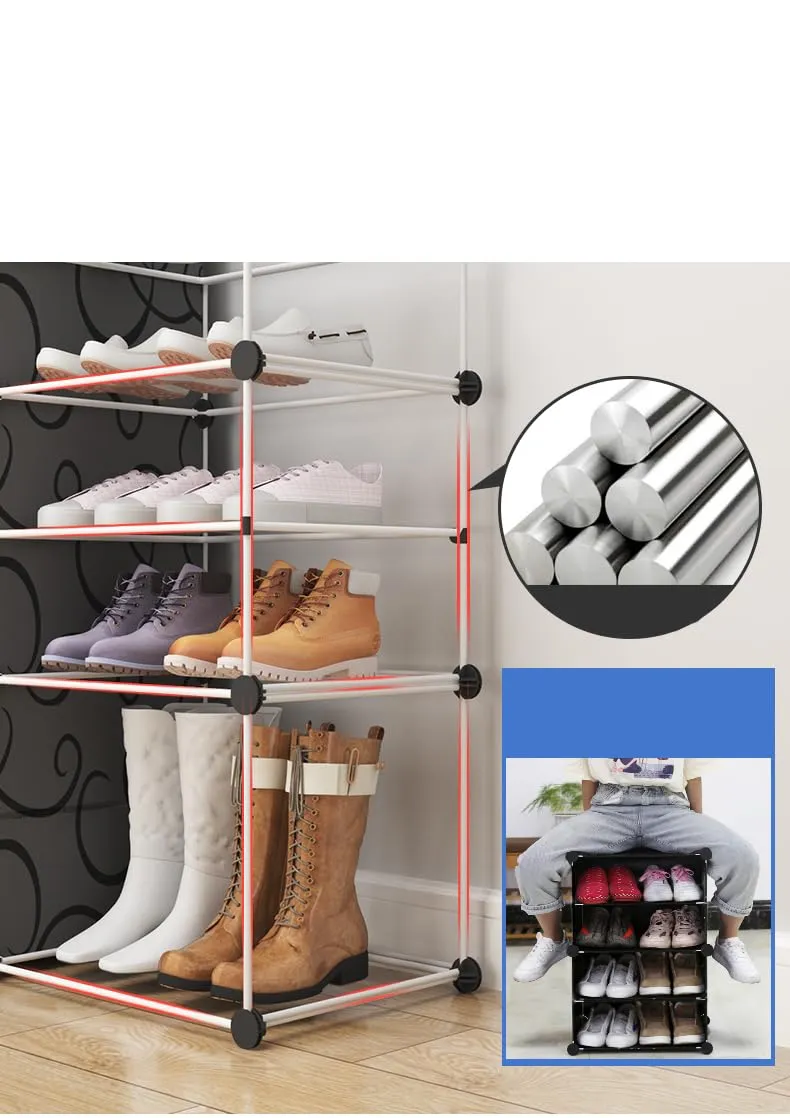 Homestic Shoes Cabinet | 4-Tier Foldable Shoe Rack Organizer for Closet | Plastic Shoe Shelf Collapsible Shoes Storage Box | Easy Assembly Shoe Cabinet with Lids | JL2C4TBK | Black