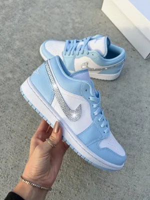 Ice Blue Swarovski Women’s Air Jordan Retro 1 Low Shoes