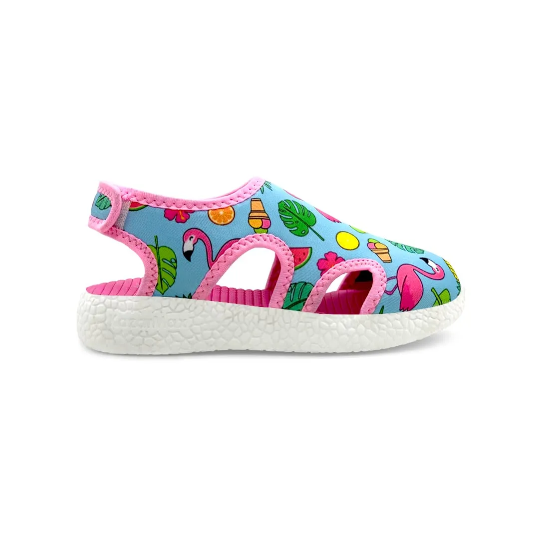 KazarMax Kids Girls Turquoise Flamingo Pop Art Printed Sandal - 11.5 Kids UK