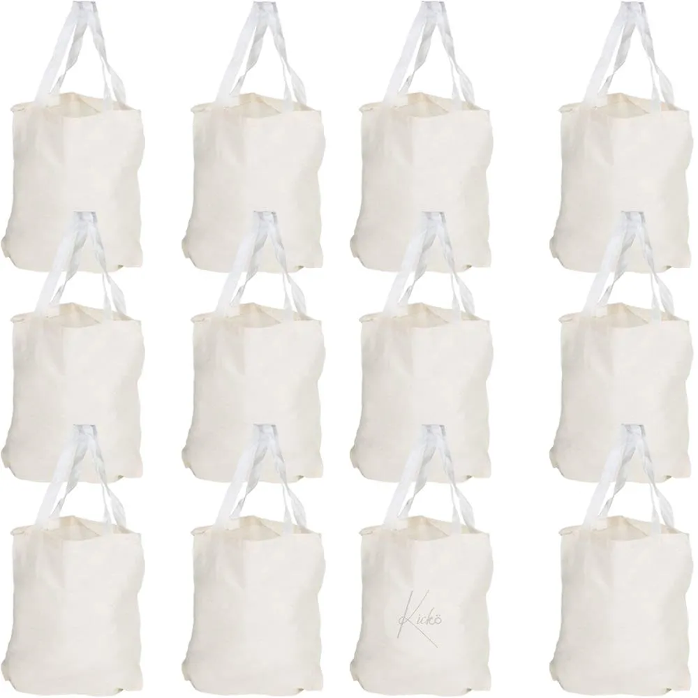 Kicko 12.75 White Classic Canvas Bags - Pack Of 12 Fabric Shoulder Bag Set - Plain Gift