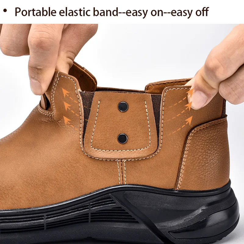 kkboxly kkboxly Men Retro Cowhide Leather Non Slip Soft Sole Elastic Slip on Chelsea Boots