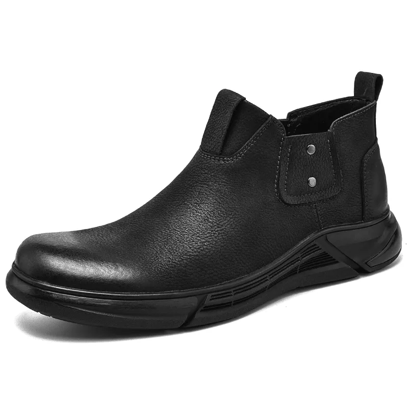 kkboxly kkboxly Men Retro Cowhide Leather Non Slip Soft Sole Elastic Slip on Chelsea Boots