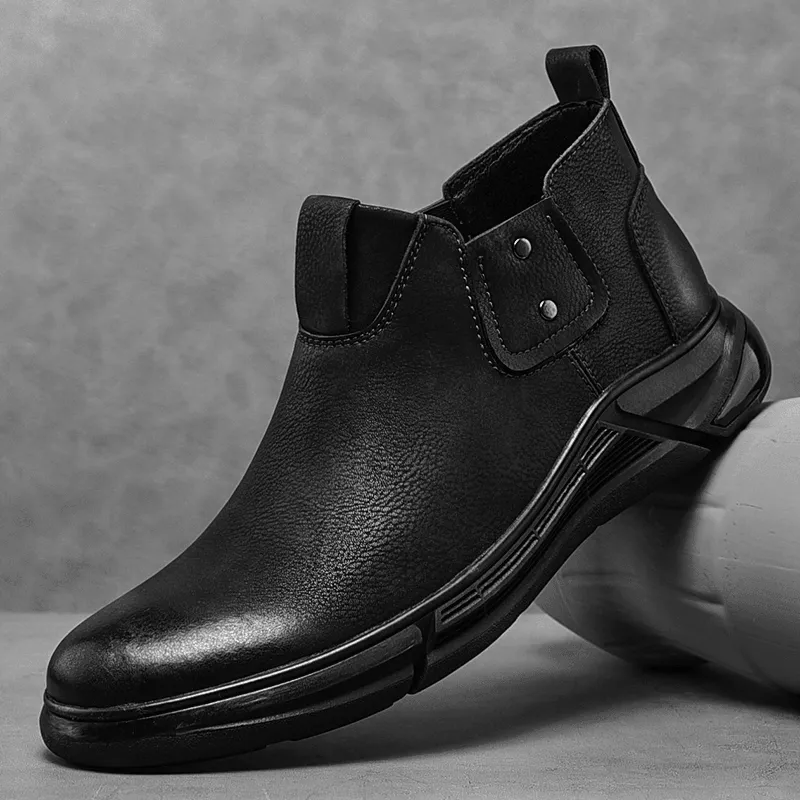 kkboxly kkboxly Men Retro Cowhide Leather Non Slip Soft Sole Elastic Slip on Chelsea Boots