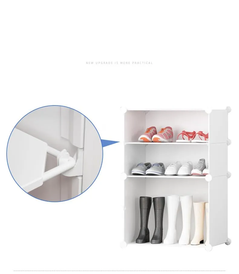 Kuber Industries Pack of 2 Shoes Cabinet |2 Column 8-Tier Foldable Shoe Rack Organizer for Closet | Plastic Shoe Shelf Collapsible Shoes Storage Box | Shoe Cabinet with Lids | JL2C8TWH | White