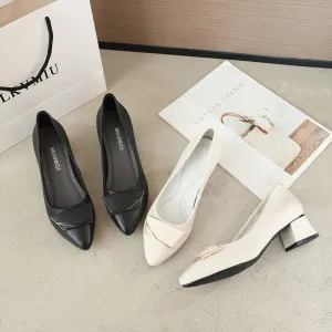 Lovely Leather Pointed Toe Low Heel Slip On Shoes