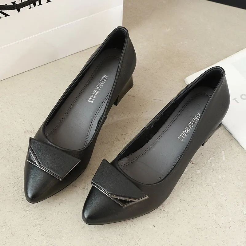 Lovely Leather Pointed Toe Low Heel Slip On Shoes